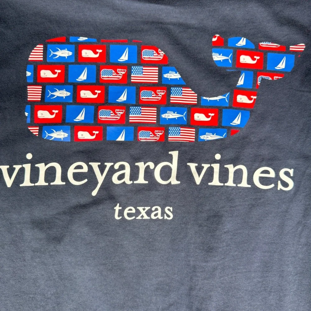 Vineyard Vines Mens Texas Whale‎ Flag Graphic Long Sleeve Pocket T-Shirt Blue S